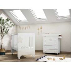 Cuna Hello Star Blanco Mate y Roble Nórdico de Trama